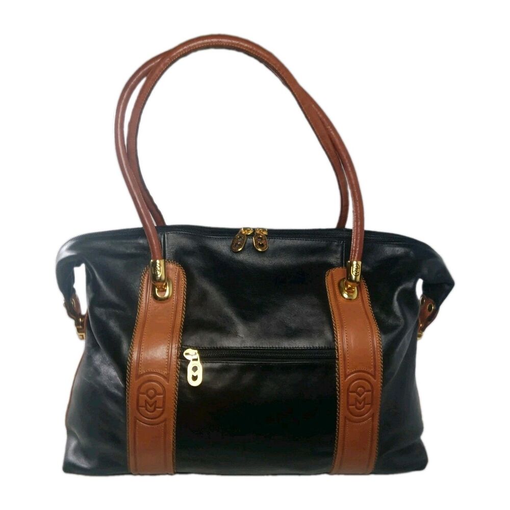 Marino Orlandi Italian Leather Large Handbag Weekender Duffle Black & Brown